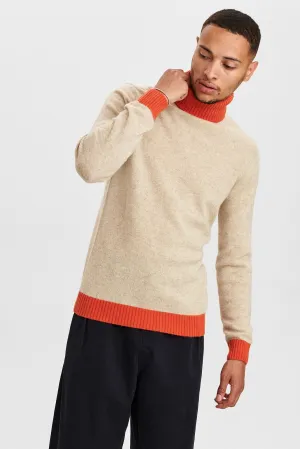 AKNICO ROLL NECK LAMBSWOOL KNIT - Brown Rice