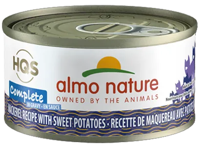 Almo Nature HQS Complete Mackerel Recipe With Sweet Potato In Gravy Canned Cat Food: 2.47- Oz Cans, Case of 24