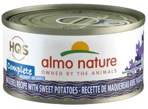 Almo Nature HQS Complete Mackerel Recipe With Sweet Potato In Gravy Canned Cat Food: 2.47- Oz Cans, Case of 24