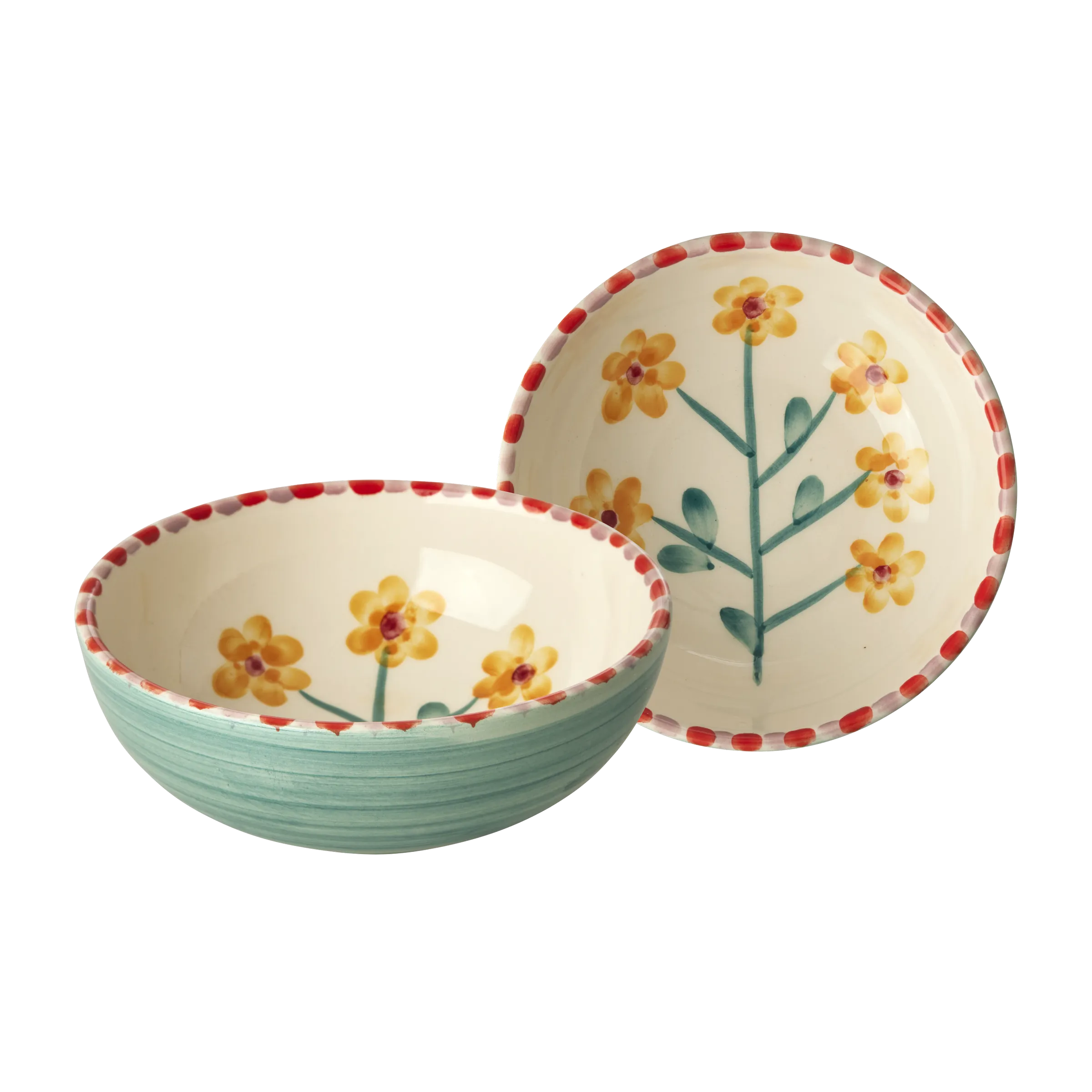 Ceramic Bowl with Hand Painted Jade Yellow Flower - 11.8 oz