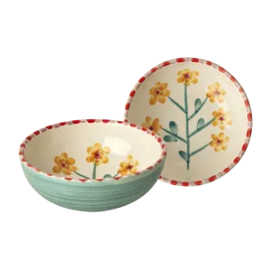 Ceramic Bowl with Hand Painted Jade Yellow Flower - 11.8 oz