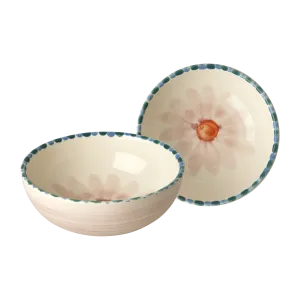 Ceramic Bowl with Hand Painted Soft Pink Flower - 11.8 oz