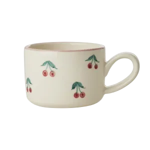 Ceramic Cappuccino Cup with Hand Painted Cherries - 6.7 oz