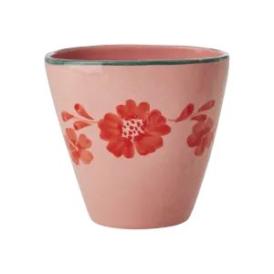 Ceramic Oval Cup with Hand Painted Orange Flower Vine - 10.1 oz