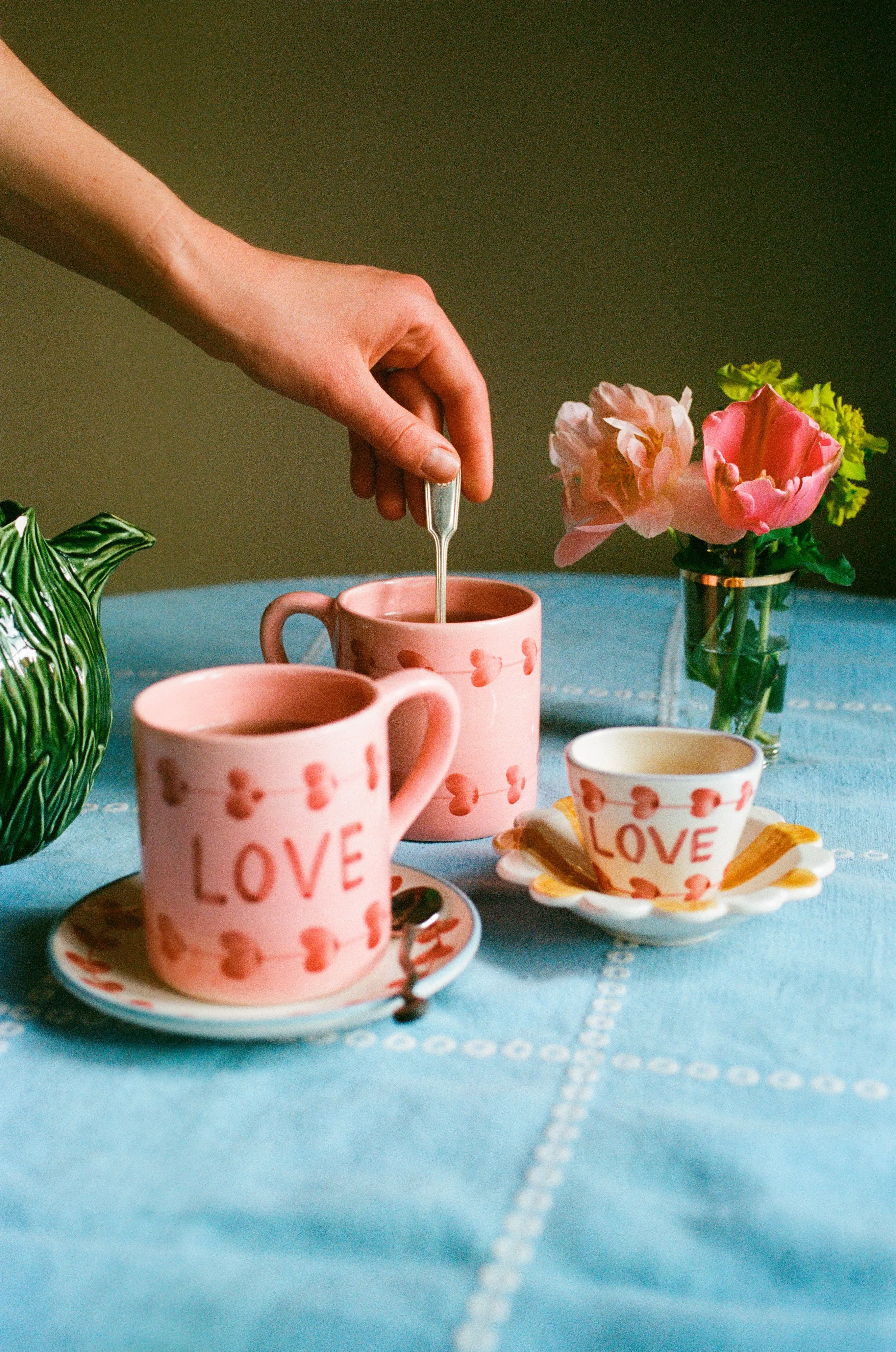 Ceramic Oval Espresso Cup with Hand Painted Love - 2.4 oz