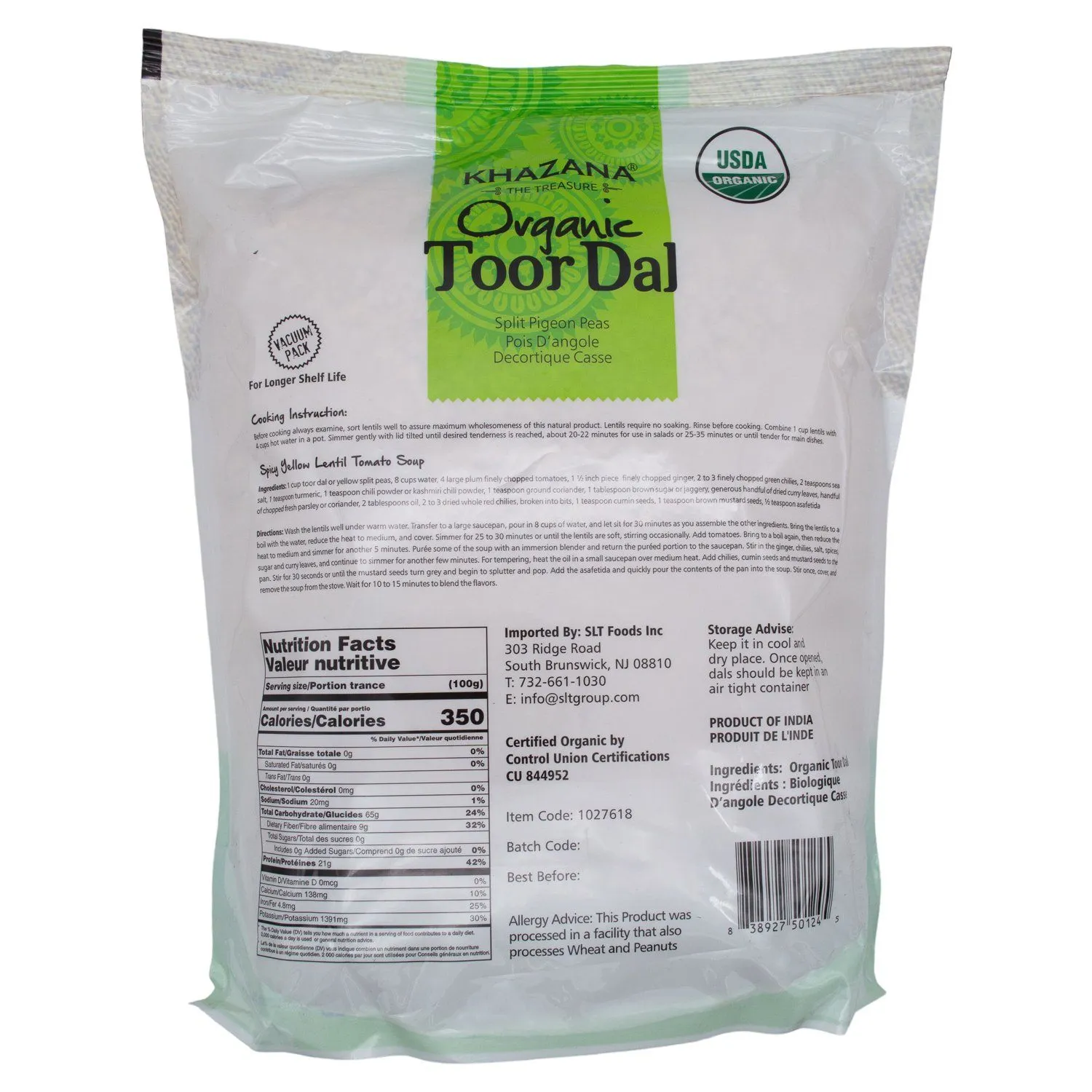 Khazana Organic Toor Dal Split Pigeon Peas