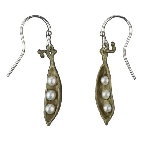 Petite Pea Pod Drop Earrings in Gold