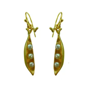 Petite Pea Pod Drop Earrings in Gold